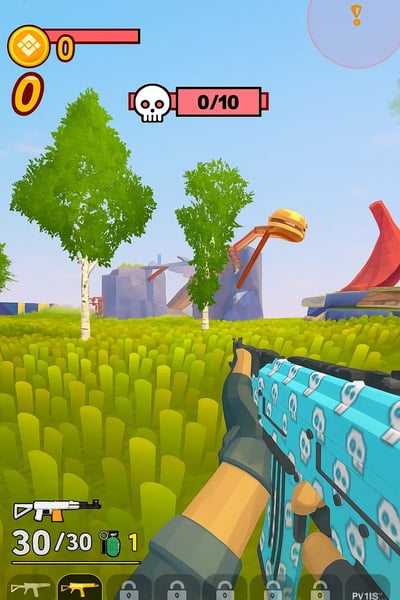 A video game character is holding a gun.
